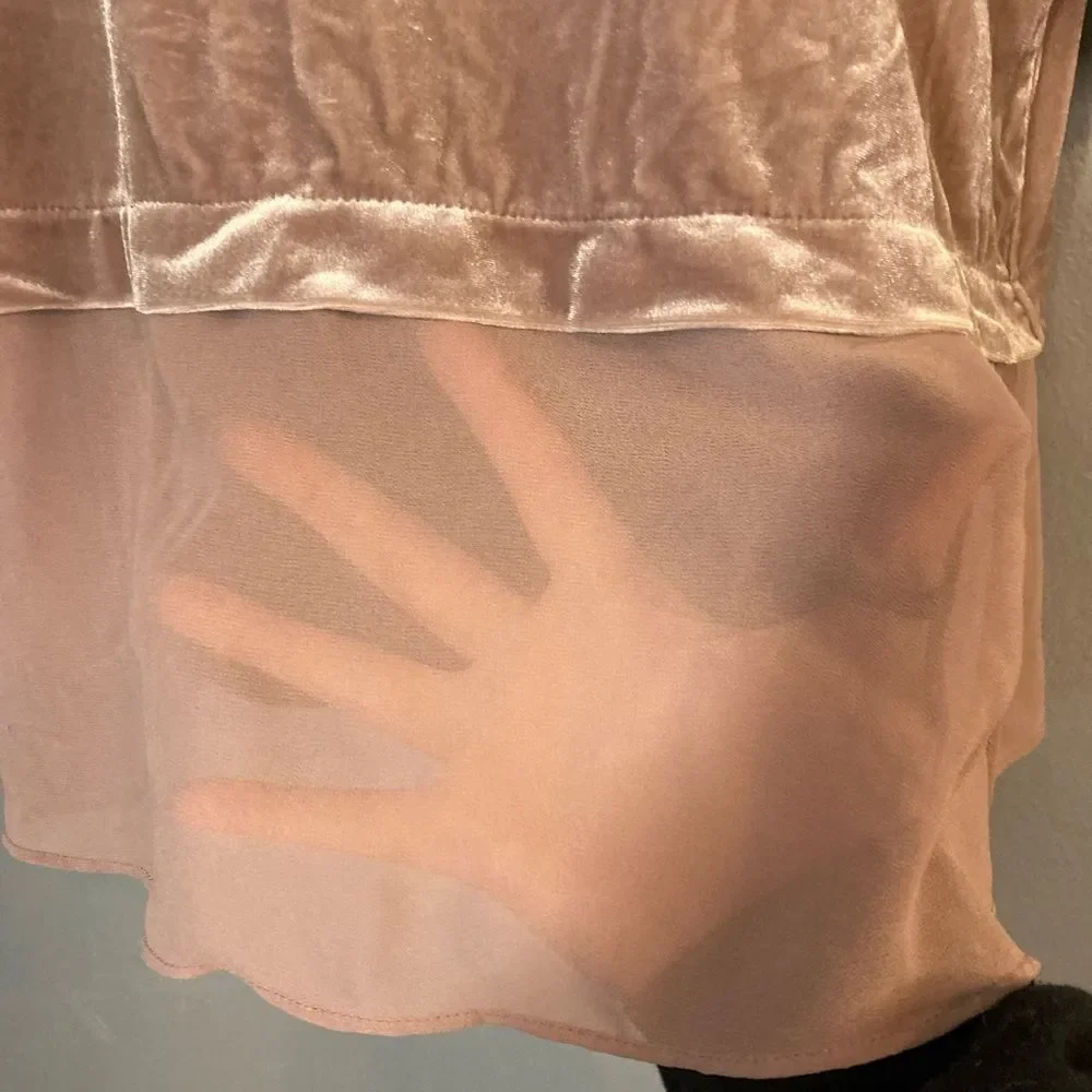 Alfani Rose Gold Velvet Sheer Bottom Blouse - Picture 4 of 5